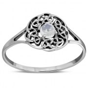 Round Delicate Celtic Rainbow Moon Stone Ring, r526